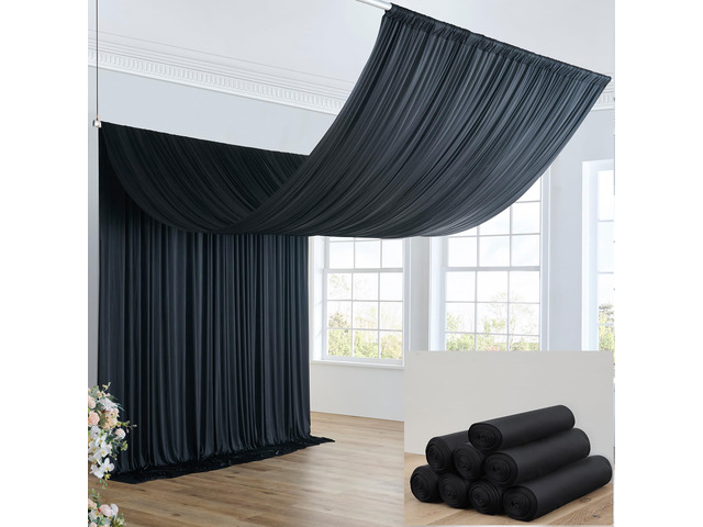 40ft×20ft Black Ceiling Drapes for Weddings Parties,8 Panels 5×20ft Long Ceiling Curtain for Tent Canopy,Wrinkle Free Silk Easy to Draping & Hang...