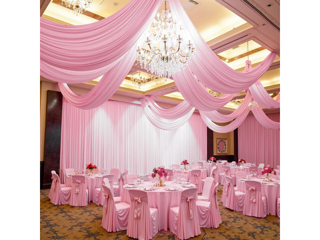 10ftx40ft Light Pink Ceiling Curtain for Wedding Parties 2 Panels Wrinkle-Free 40 FT Long Tent Draping Curtains for Wedding, Birthday & Theme...
