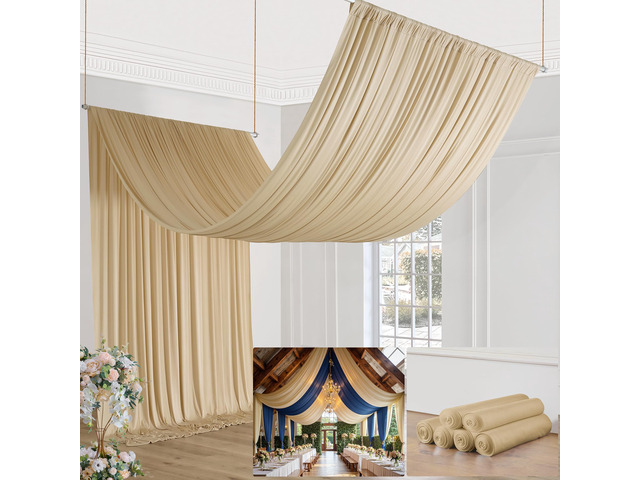 30ft×20ft Champagne Ceiling Drapes for Weddings Parties,6 Panels 5×20ft Long Ceiling Curtain for Tent Canopy,Wrinkle Free Silky Easy to...