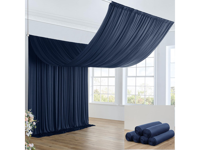 30ft×20ft Navy Blue Ceiling Drapes for Weddings Parties,6 Panels 5×20ft Long Ceiling Curtain for Tent Canopy,Wrinkle Free Silk Easy to Draping & Hang...
