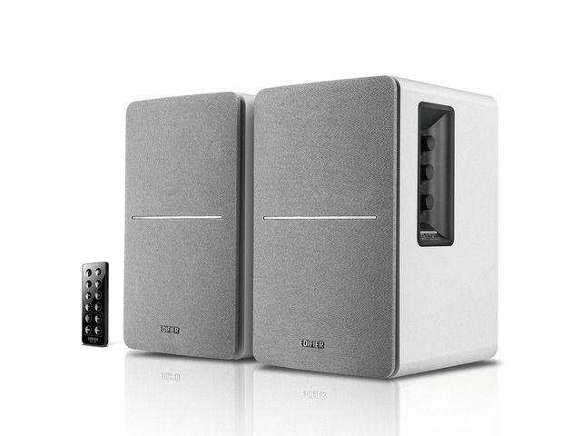 R1280DB Powered Bluetooth Bookshelf Speakers - Optical Input - Wireless Studio Monitors - 4 Inch Near Field Speaker - 42w RMS - Wood Grain (White)