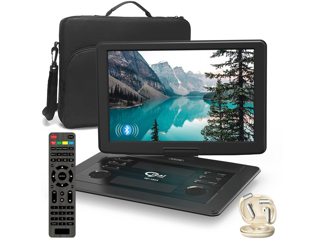 18' Portable DVD Player with Bluetooth Headset,15.6' HD Swivel Screen with Extra Carrying Bag,Support AV-in/Out and Multiple Disc Formats,High...