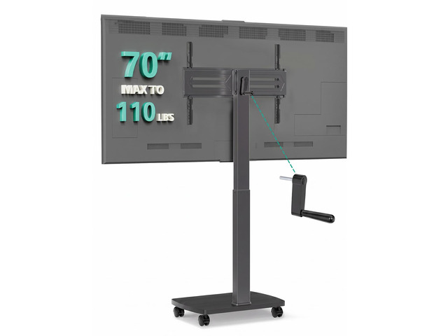 Rolling TV Stand with Hand Crank Lift, Mobile Tall Television Stand Mount on Wheels for 30-70 TVs up to 110 lbs, Swivel Height Adjustable TV Cart...