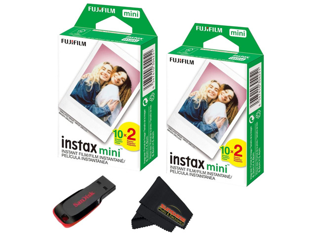 Instax mini Instant Daylight Film (Twin Packs + 32 GB USB Flash Drive) with Sunshine Photo Microfiber Cleaning Cloth.(2 Twin Packs + 32 GB USB...