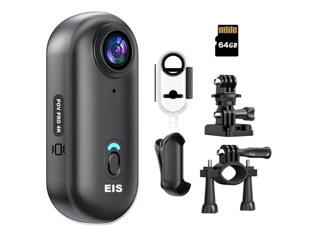 EIS 4K 64GB Mini Body Camera, One Button POV Action Camera, Wearable Thumb Size Video Recorder with IPX7 Waterproof, Helmet Mount, Magnetic Sport...