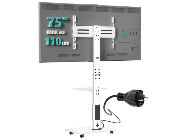 Rolling TV Stand with Power Outlet & AV Shelf, Mobile Tall TV Stand Mount on Wheels for 34-75 inch TV up to 110 lbs, Swivel Height Adjustable TV...