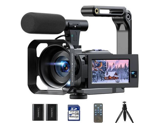 Camcorder Video Camera 5K 56MP - Dual Lens Vlogging Camera for YouTube with Night Vision 16X Digital Zoom 3' 270° Flip Touchscreen, 64GB Card,...