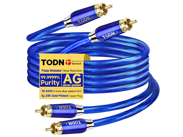 Audiophile RCA Cables with Silver-Plated-OCC, Triple Shielded, 1.64ft Treble Resolution, Noise Reduction, RCA Male to RCA Male, 24K Gold-plated...
