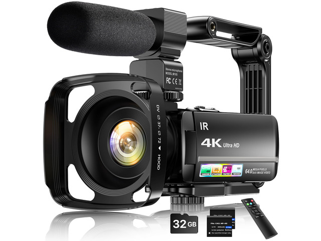 4K Video Camera Camcorder 64MP Vlogging Camera for YouTube 3.0' Touch Screen 18X Digital Zoom IR Night Vision with External Stereo...