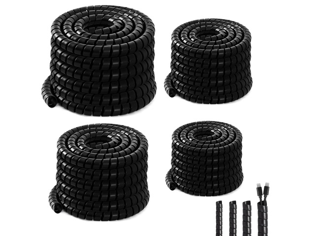 4 Pcs Spiral Wrap Cable Protector, Safe 1/4'+3/8'+1/2'+3/4' Od x 50 ft Pre Cut Lengths Hydraulic Hose Protector Wrap to Avoid Wear and Extend Life...