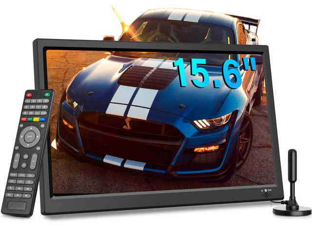 15.6 inch Small Kitchen TV with ATSC Tuner/HDMI/USB/AV, Built-in TV Steel Stand and Remote Control for Bedroom,RV,Camping,Outdoor or Office