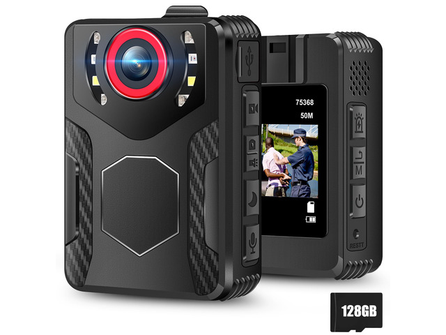 Body Cameras with Audio and Video Recording: 128GB FHD Body Cam, 1080P Wearable Pocket Camera, Night Vision, 10HR Battery, 2.0' Screen Bodycam for...