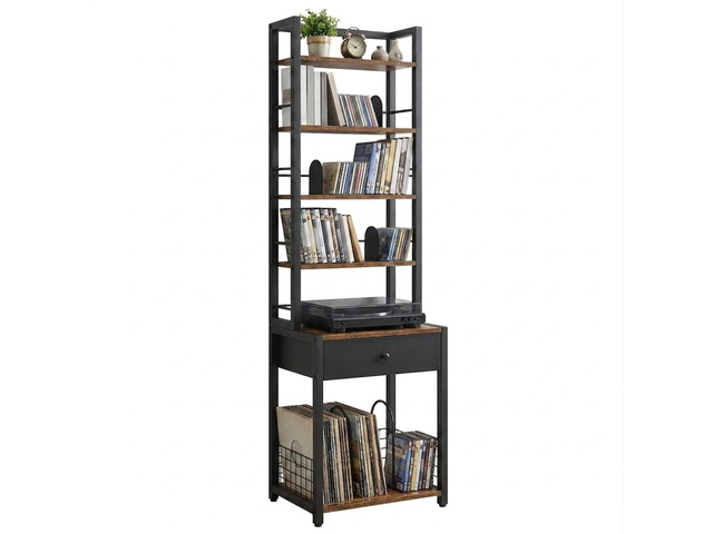 CD Storage Rack, 6-Tier DVD Organizer Shelf with Drawer & Adjustable Book Stoppers, Vinyl Record Holder &Multi-Purpose Media Organizer, Ideal for...