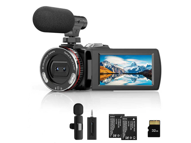 Video Camera, Camcorder 4K, 64MP 60FPS Dual Lens Camera with Wireless Mic for Vlogging YouTube, Ultra HD 3 Inch Screen 21X Digital Zoom, Video...