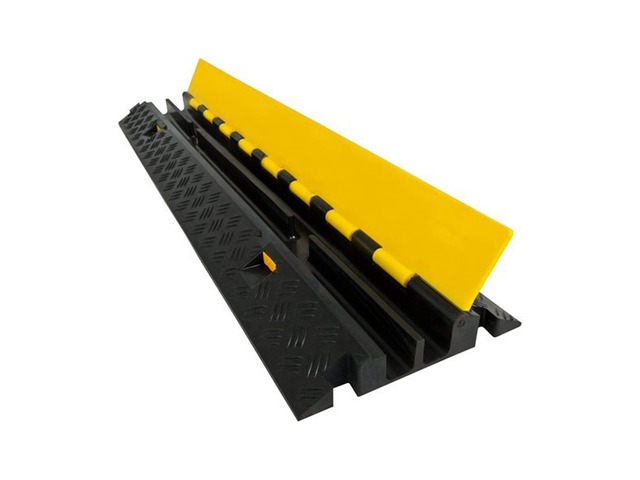 Heavy Duty 2 Channel Cable Protector Traffic Wire and Hose Ramp Cord Cover 1.2 Inch Channels 12,000 lbs per Axle CP-RPS-212 - Rubber Black...