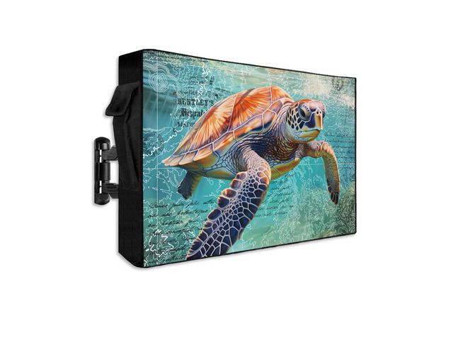 Ocean Sea Turtle Nautical Map Outdoor TV Cover 65 Inch Weatherproof, 600D Thick Waterproof Outdoor TV Screen Protector with Zipper for 60 to 65...
