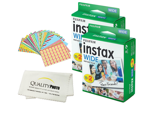 INSTAX Wide Instant Film 8 Pack - 80 Sheets - (White) for Instax Wide Cameras + Frame Stickers and Microfiber Cloth Accessories (40 Sheets)