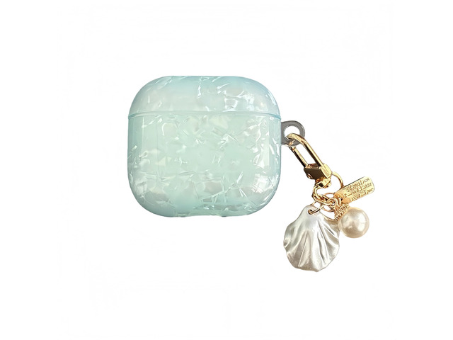 for Cute Glitter Airpod 4 Case - Bling Shell Design Hard TPU Protective Cover with Shell Pearl Keychain Compatible with Airpods 4th Generation 2024...