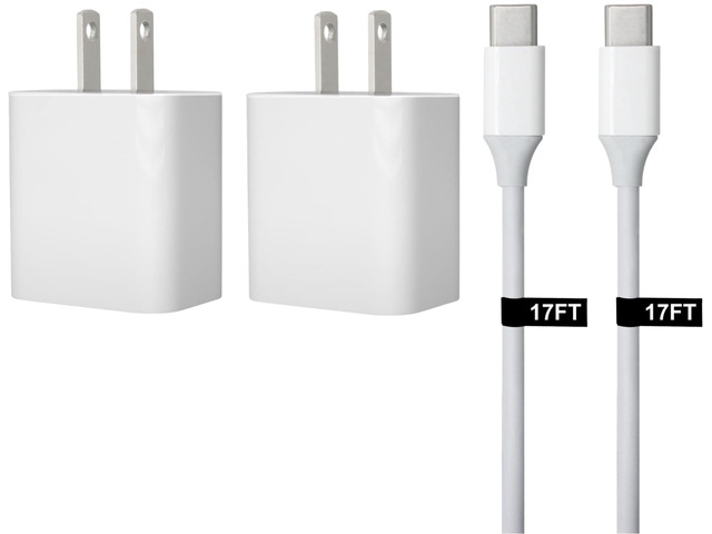 30W USB-C Fast Charger and Cable Compatible with Samsung Products, Samsung Phones, Tablets and Other USB-C Devices White (17-Foot, 2-Pack)