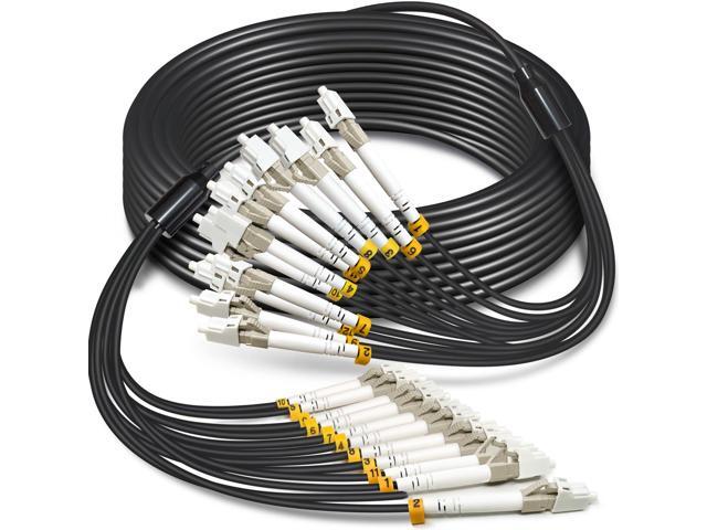 15 Meters 12 Core OM3 Multimode Industrial TPU LC to LC Outdoor Armored Fiber Patch Cable, Direct Burial 12 Strands Fiber Optic Cable, 10Gb Duplex.