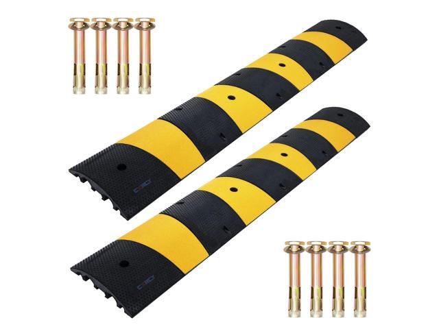 Heavy Duty Speed Bumps 6FT 2 Pack 2-Channel Modular Traffic Driveway Speed Bump Hump Heavy Duty Rubber Cable Ramp with 8 Bolts for Asphalt Concrete...