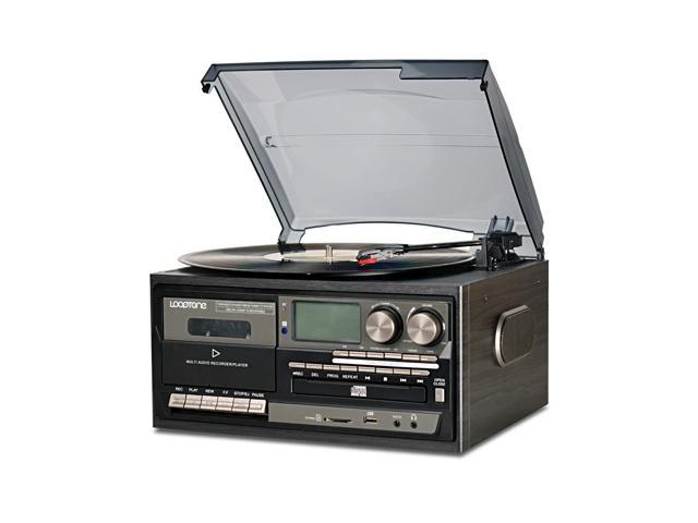 Vinyl Record Player 9 in 1 3 Speed Bluetooth Vintage Turntable CD Cassette Player AM/FM Radio USB Recorder Aux-in RCA Line-Out (Black Edition)