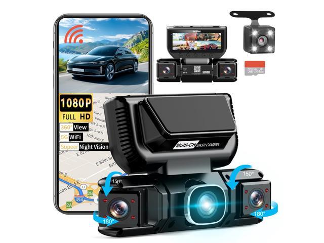 360 Degree View 4 Channel Dash Cam 5G WiFi & APP Control, 2K Front and Rear Inside, Left Right Dash Camera for Cars Free 64GB TF Card, G-Sensor,.