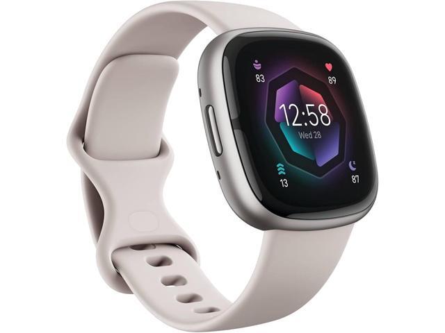 Sense 2 Advanced Health and Fitness Smart Watch (Lunar White) with Manage Stress, ECG, SpO2, GPS, S & L Bands, Bundle with Charger Dock, Wall...