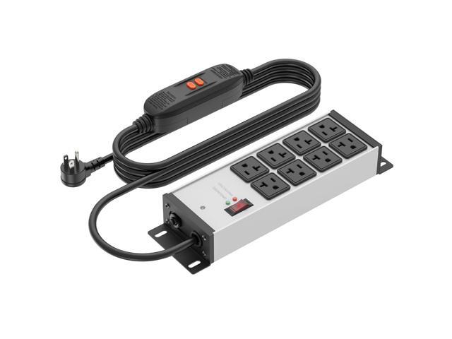 Heavy Duty Power Strip Surge Protector 20 AMP, Industrial GFCI Multiple Outlets Extender 12 Gauge 6 FT Extension Cord. Grey High-Amp 8 Plugs for...