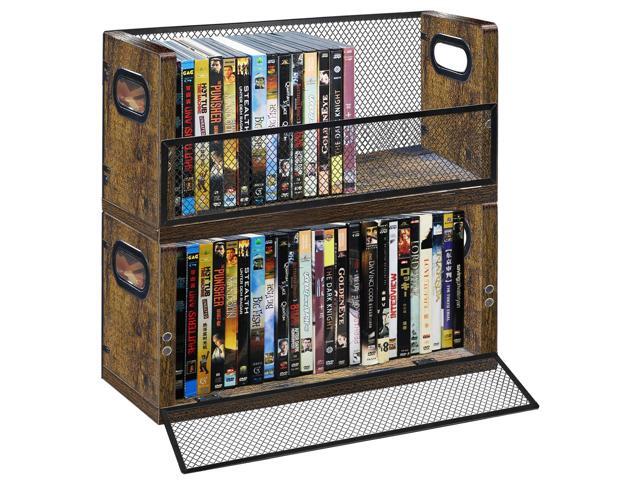 DVD Storage Box, 2 Pack Holds 56 DVDs 64 Blu ray, Stackable Media Organizer with Magnetic Door for CD, Video Game Cases, Shelf Organizer