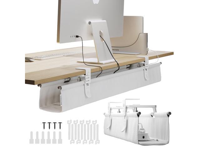 Original No Drill Under Desk Cable Management Tray 40.6' - Premium White Fabric Cable Management Under Desk - Clamp/Screw Mount Cord Organizer -.