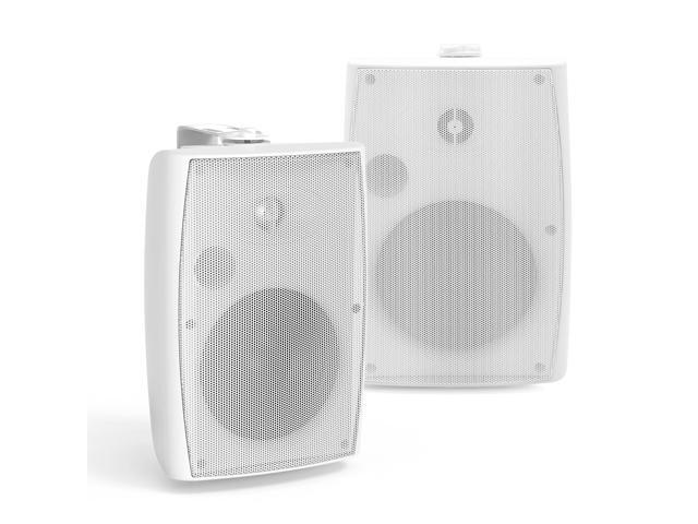 4' Passive Outdoor Speakers Waterproof Wired, 200W Wall Mount Speakers with Superior Sound,Dual Swivel Brackets for Patio/Deck/Backyard (Pair, White)