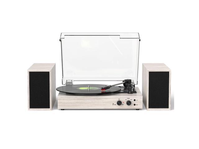 Vintage Vinyl Record Player with External Stereo Speakers, 3-Speed Belt-Drive Turntable with Bluetooth Input, USB to PC Recording, Auto Stop, RCA...