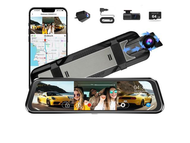 3 Channel Mirror Dash Camera for Cars,9.66' Triple Rear View Mirror with Front 4K/3K, Inside and Rear 1080P with WiFi, G-Sensor, Night Vision,.
