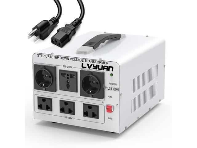3000W Watt Voltage Transformer Converter Step Up/Down Converter 110/120 Volt - 220/240 Volt with 3 US & 2 EU & 1 Universal Outlet and CE.