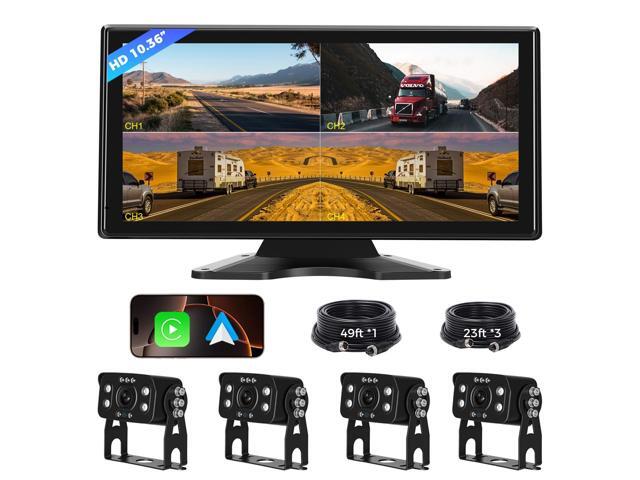 Truck RV Camera System with CarPlay & Android Auto,10.36'' Touch Screen with Recording & Voice Control & Navigation, 4 HD1080P IR Wired Rearview...