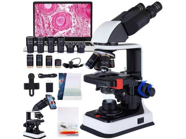 40X-2500X Binocular Microscope, WF10x and WF25x Eyepieces, LED Illumination, with Specimen Handpiece Holder, for Beginners, Microscope for Adults