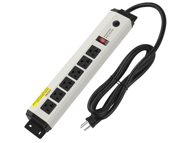 12 Gauge Heavy Duty Power Strip Surge Protector 4800J, 20 Amp 6 Plug Industrial Shop Garage Metal Multiple Outlets, 25 FT Extension Cord 5-15P.