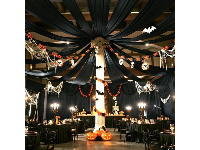 12 Panels 5ftx30ft Black Ceiling Drapes for Wedding Parties 30 FT Extra Long Thick Polyester Wrinkle-Free Drapery Tent Decor Decorations for.