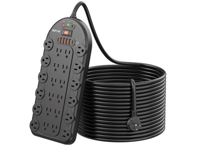 20 Ft Power Strip Surge Protector (3,400 Joules), 24 AC Multiple Outlets (1875W/15A) with 6 USBs (2 USB-C Ports), ETL Listed, Flat Plug Heavy Duty...