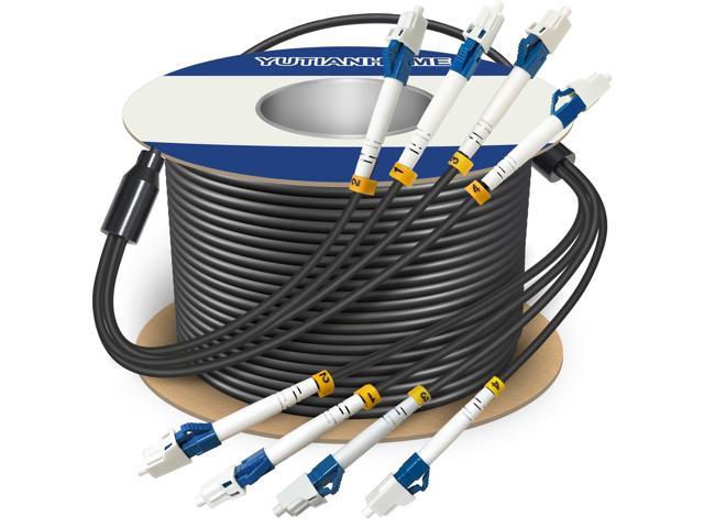 100 Meters 4 Core Industrial TPU LC to LC Outdoor Armored Fiber Optic Cable, 4 Strands OS2 Single Mode Fiber Patch Cable with LC Connectors,.