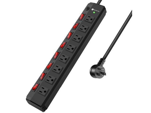 8 Outlet Heavy Duty Power Strip with 8 Individual Switches,Moutable Metal Power Strip Surge Protector 1200 Joules,50FT 14AWG Extension Cord,15A.