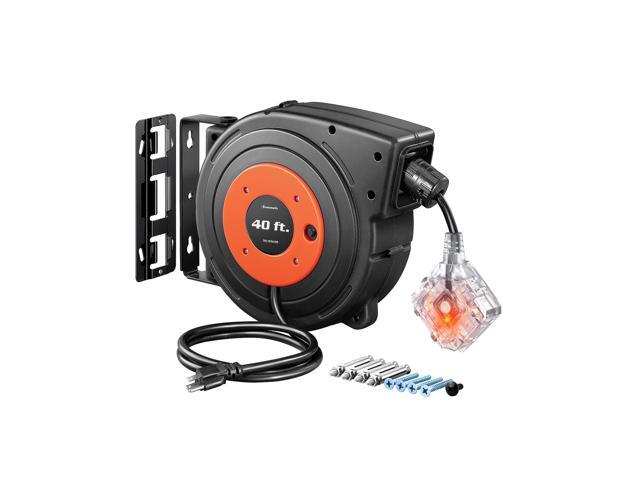 40 FT Retractable Extension Cord Reel with 6 Grounded Outlets, Twist-lock Stopper, 12/3C SJTOW Heavy Duty Power Cord, Wall/Ceiling Mounted for...