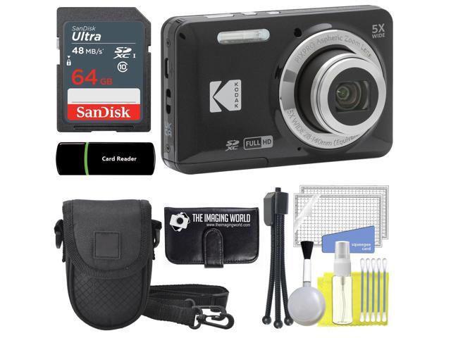 Kodak PIXPRO FZ55 Black 16MP Digital Camera 5X Optical Zoom 28mm Wide Angle 1080P Full HD Video 2.7' LCD Camera + 64GB Card and Reader + Case +...