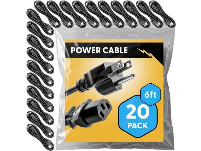 UL Approved 6ft Universal Power Cord (20 Pack) - IEC C13 to NEMA 5-15P Computer Monitor Cable for IT Departments, Data Centers & Bulk Purchasing -.