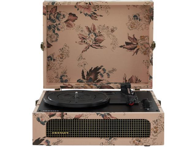 CR8017B-FL Voyager Vintage Portable Vinyl Record Player Turntable with Bluetooth in/Out and Built-in Speakers, Floral