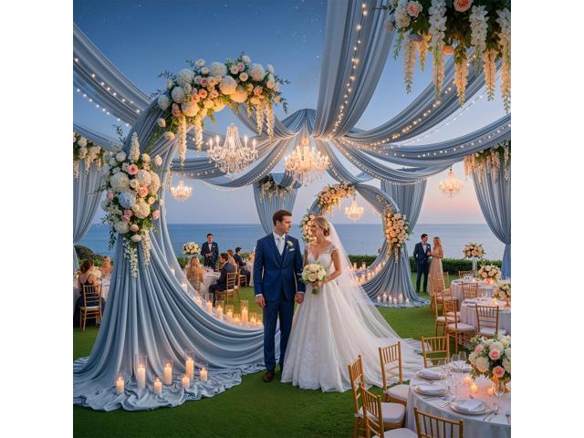 20ftx40ft Dusty Blue Ceiling Curtain for Wedding Parties 4 Panels Wrinkle-Free 40 FT Long Tent Draping Curtains for Wedding, Birthday & Theme.