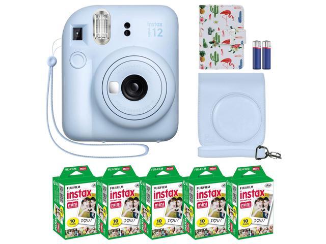 Instax Mini 12 Instant Camera + MiniMate Accessory Bundle & Compatible Custom Case + Fuji Instax Film Value Pack (50 Sheets) Flamingo Designer.