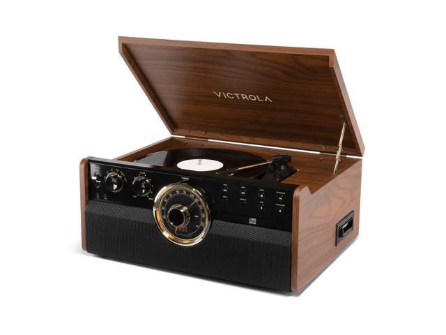 The Empire Mid-Century 6-in-1 Turntable & Multimedia Center with Built-in Speakers 3 Speed, Bluetooth Connectivity, Radio, Cassette & CD Player,...