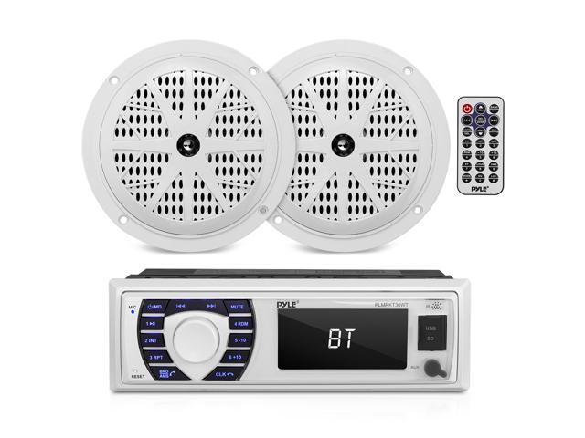 Marine Receiver & Speaker Kit - In-Dash LCD Digital Stereo Built-in Bluetooth & Microphone w/ AM FM Radio System 5.25 Waterproof Speakers (2).